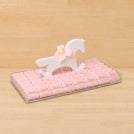 Customized baby girl chocolate medium acrylic tray with a wooden horse design