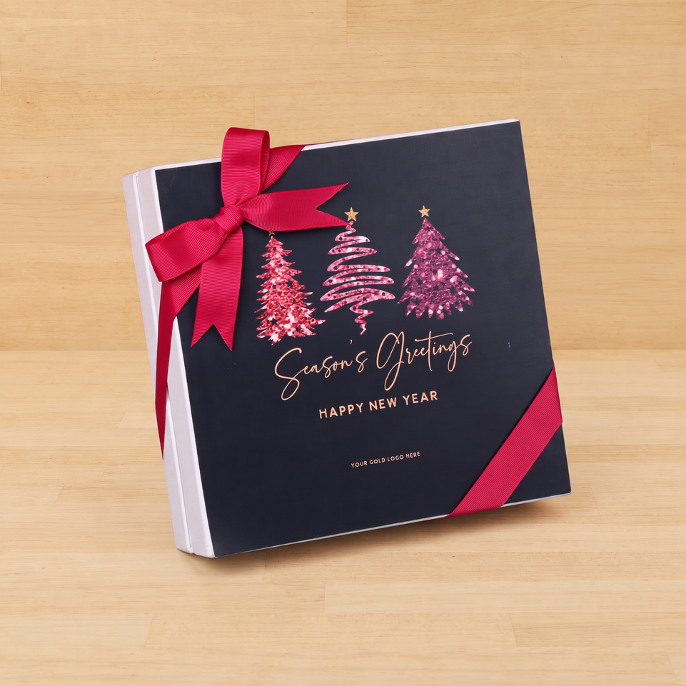 Season's greetings , Merry christmas & happy new year three trees designed premium chocolate 2-layer hard box