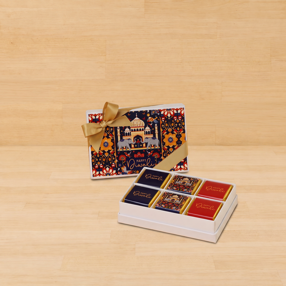 Set of 8 Happy Diwali majestic designed 6-piece chocolate hard box giveaway