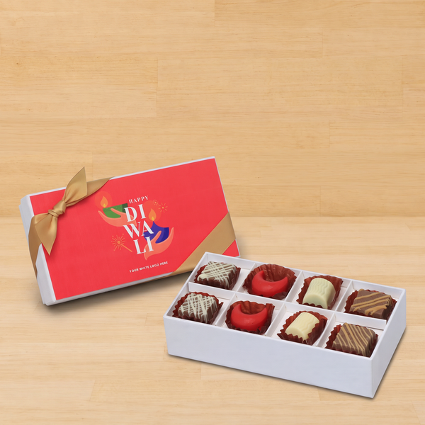 Set of 6 corporate customized happy diwali holding hands candle designed premium chocolate 8p hard box