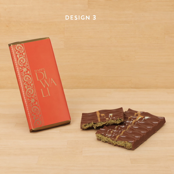 Set of 10 Happy Diwali designed knafeh pistachio premium milk chocolate bar