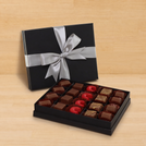 Premium chocolate 20pc black hard box with silver ribbon