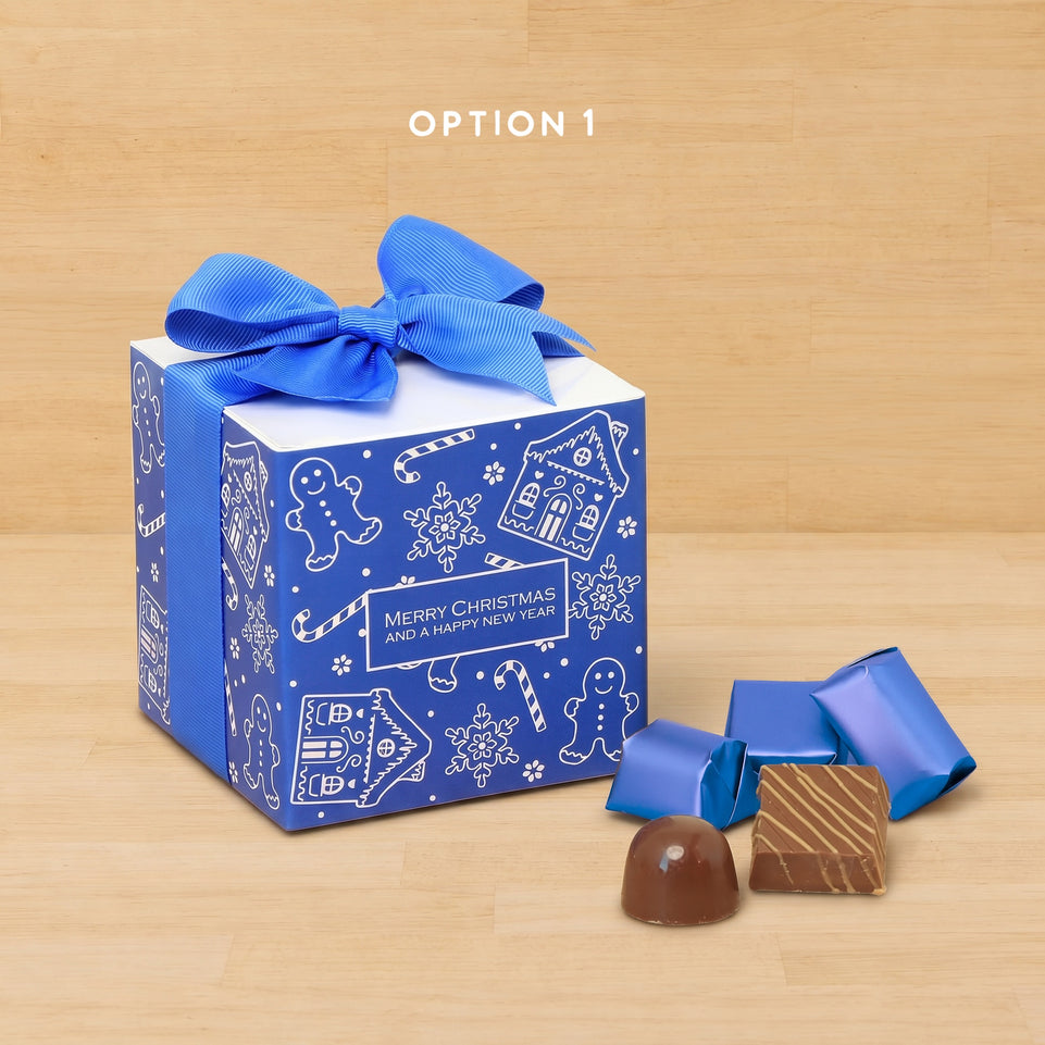 Set of 20 Merry Christmas and Happy New Year designed premium chocolate cube soft box