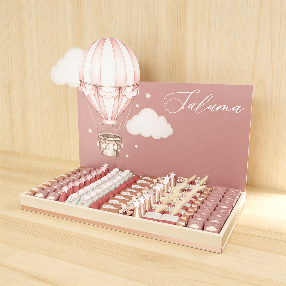 Baby girl air balloon theme premium chocolate large leather tray