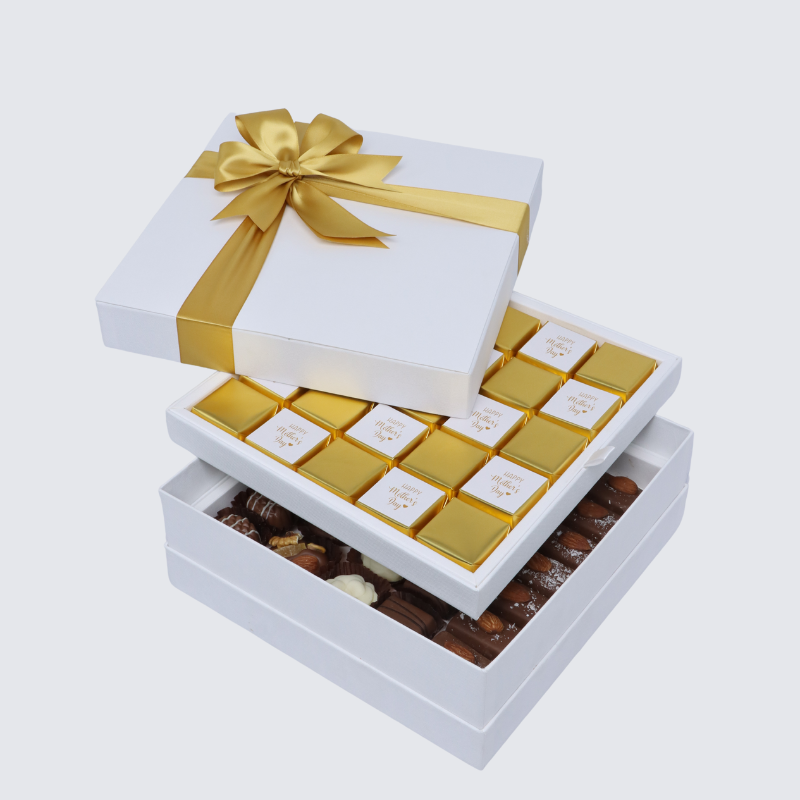 "Happy mother's day" gold designed 2-layer chocolate hard box