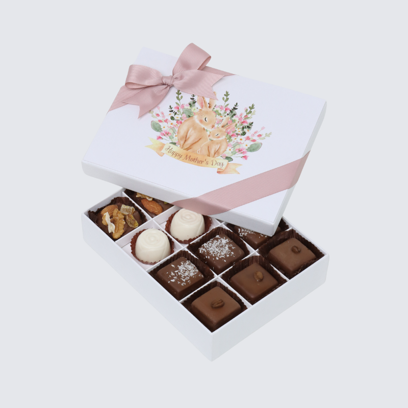 "Happy mother's day" rabbit designed 12-piece chocolate hard box