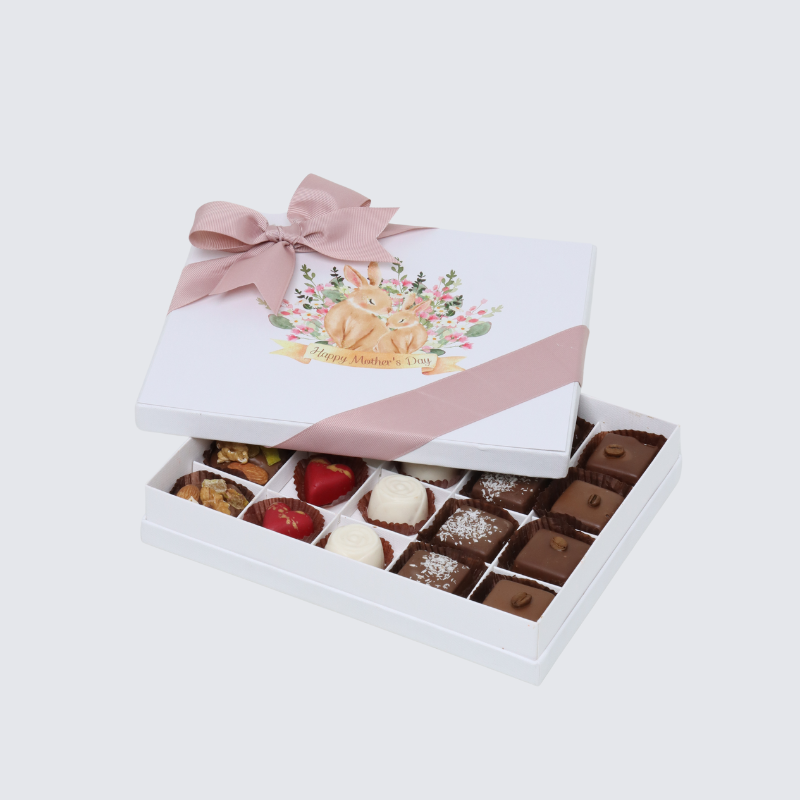 "Happy mother's day" rabbit designed 20-piece chocolate hard box