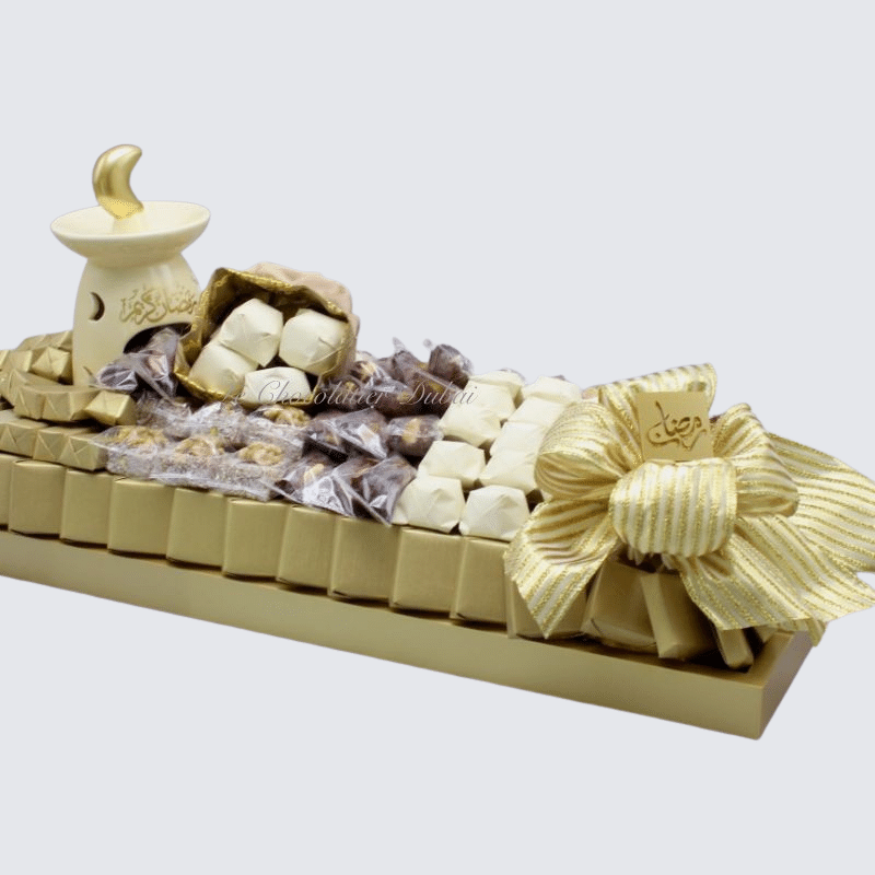 Ramadan eid decorated chocolate & sweets wood tray