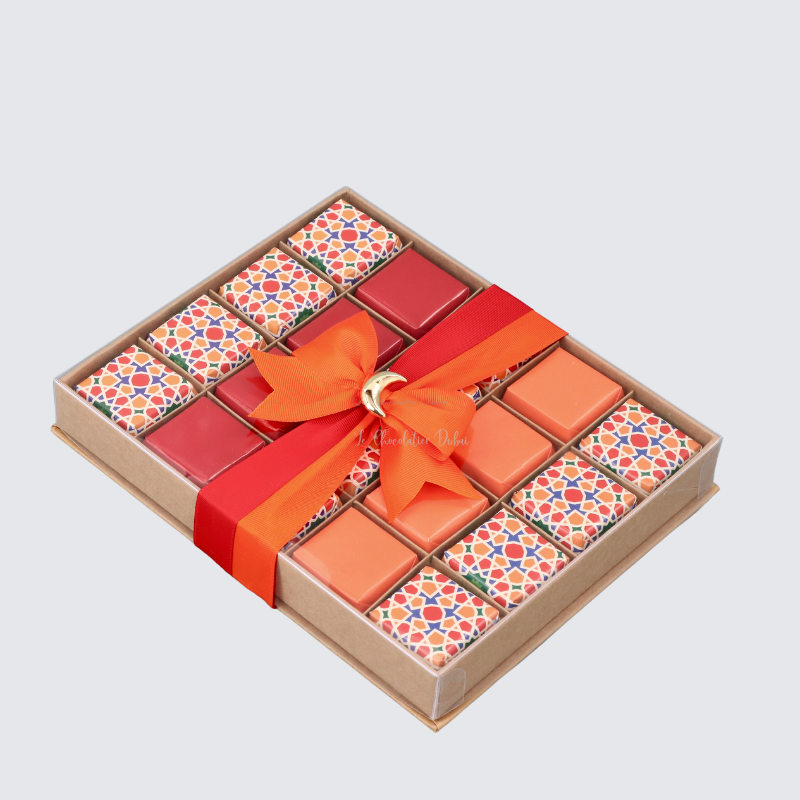 Ramadan geometric designed chocolate top view kraft box