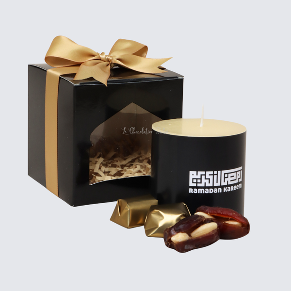 Set of 20 Ramadan Kareem designed candle with chocolate & dates soft box
