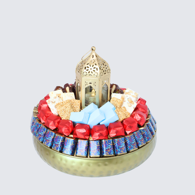 Ramadan Designed Chocolate & Sweets Metallic Round Tray