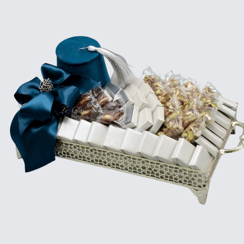 Ramadan eid tarboush decorated chocolate & sweets metallic tray