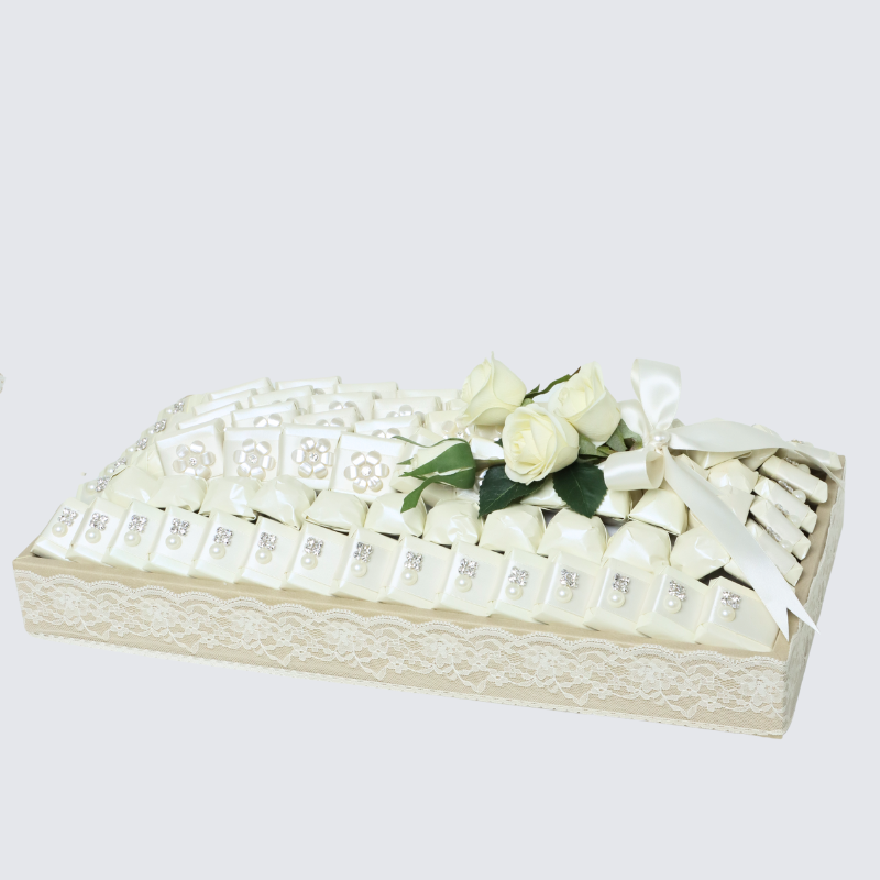 Bridal decorated chocolate leather tray