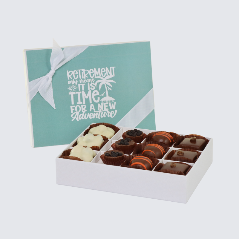 RETIREMENT DESIGNED 12- PIECE CHOCOLATE HARD BOX