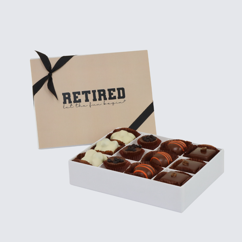 "LET THE FUN BEGIN" RETIREMENT 12-PIECE CHOCOLATE HARD BOX