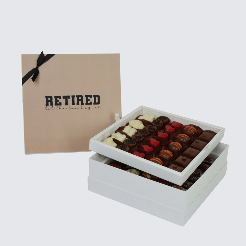 "LET THE FUN BEGIN" RETIREMENT 2-LAYER CHOCOLATE HARD BOX