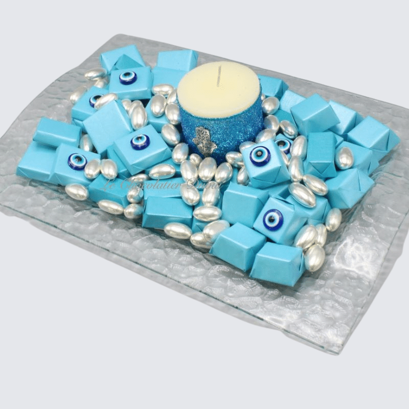 BLUE EYE DECORATED CHOCOLATE GLASS TRAY