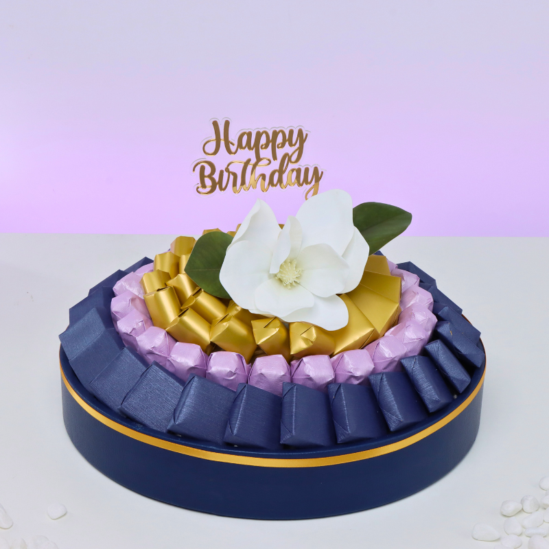 Happy birthday flower decorated chocolate leather round tray