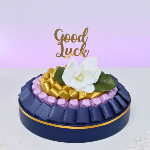 Good luck flower decorated premium chocolate leather round tray