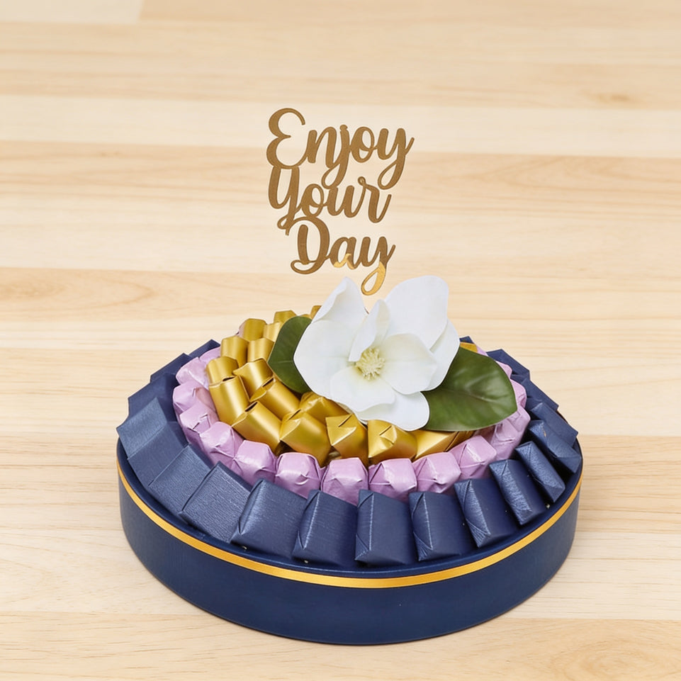 Enjoy your day flower decorated premium chocolate leather round tray