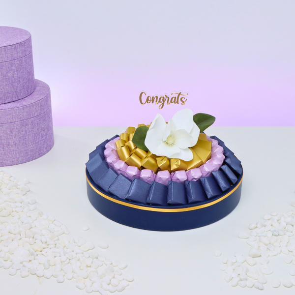 Congrats flower decorated premium chocolate leather round tray