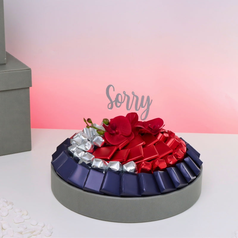 Sorry orchid decorated chocolate leather round tray