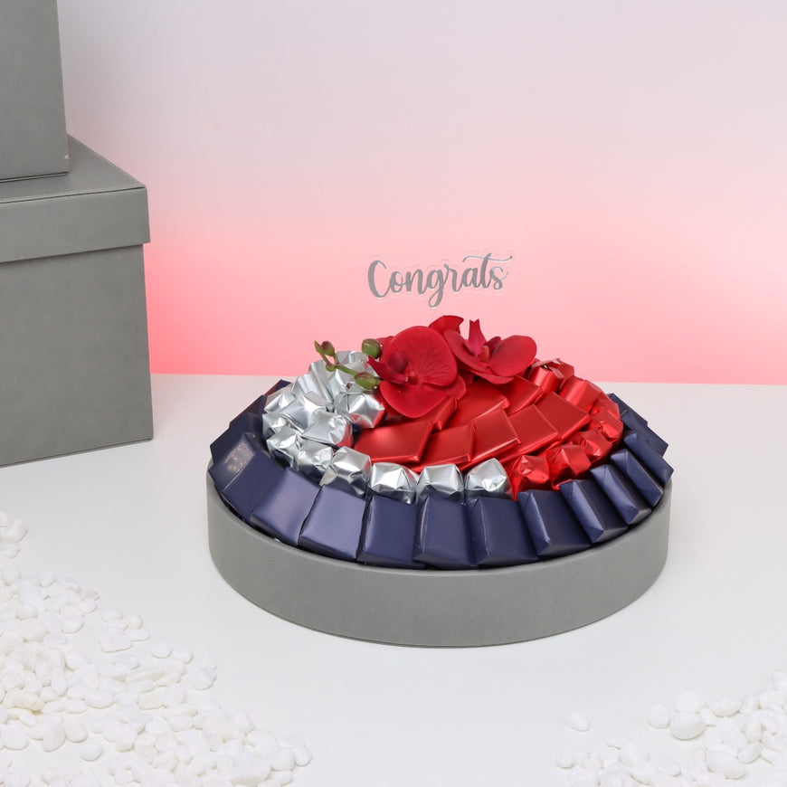 CONGRATS ORCHID DECORATED CHOCOLATE LEATHER ROUND TRAY