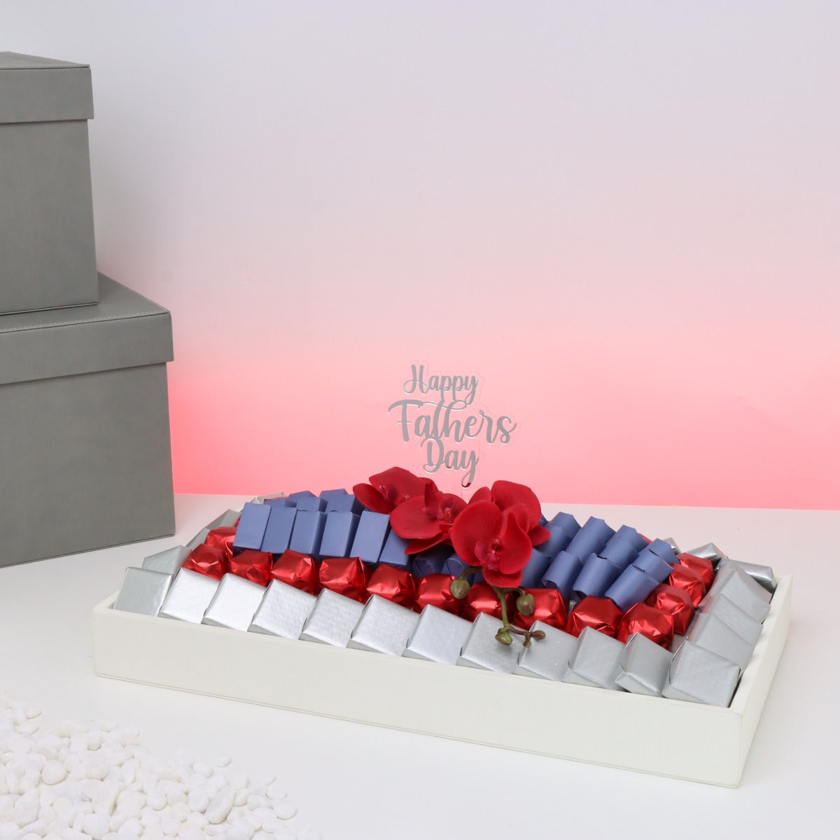 Happy father's day orchid decorated chocolate medium leather tray