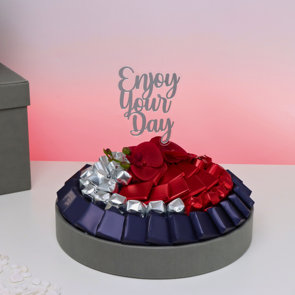 Enjoy your day orchid decorated premium chocolate leather round tray