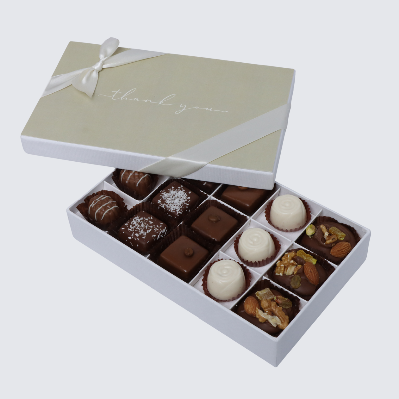 "Thank you" minimalist designed 15-piece chocolate hard box