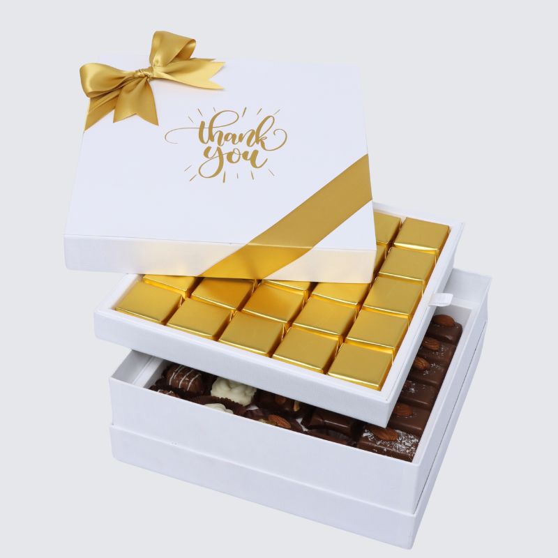 "Thank you" sun streak designed 2-layer chocolate hard box