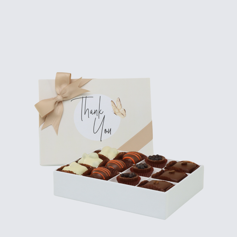 "Thank you" butterfly designed 12-piece chocolate hard box