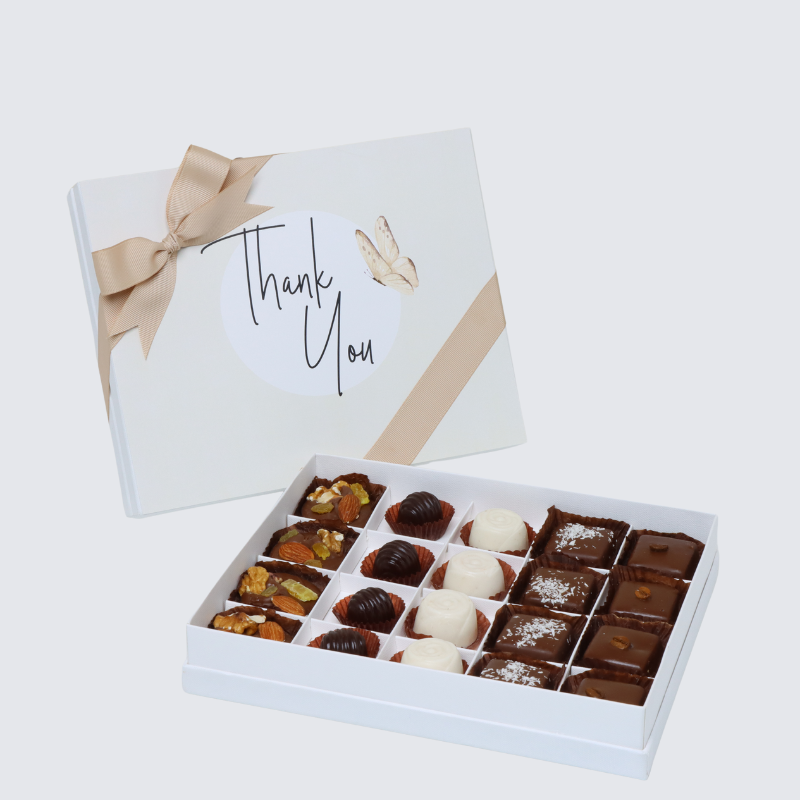 "Thank you" butterfly designed 20-piece chocolate hard box