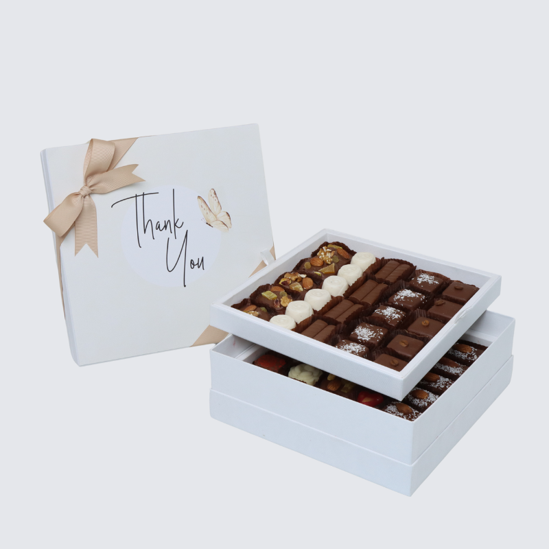 "Thank you" butterfly designed 2-layer (1 kilo) chocolate hard box