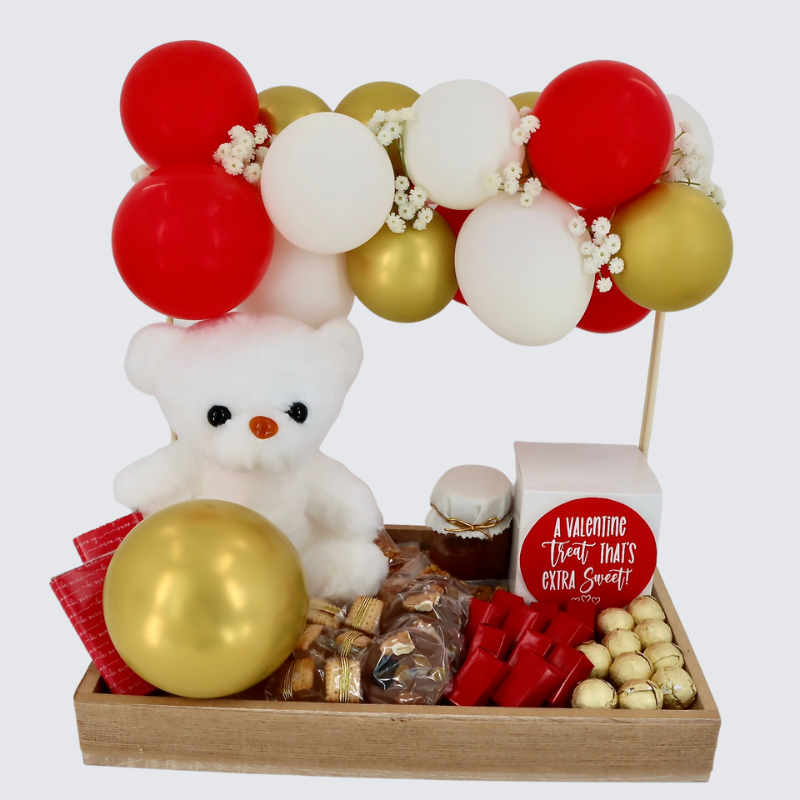 Valentine's decorated balloons, chocolate & sweets tray