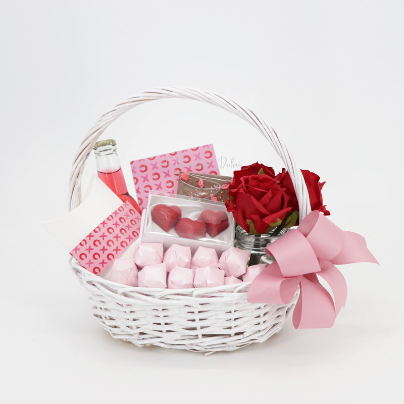 XOXO VALENTINE'S DESIGNED CHOCOLATE AND ROSES BASKET