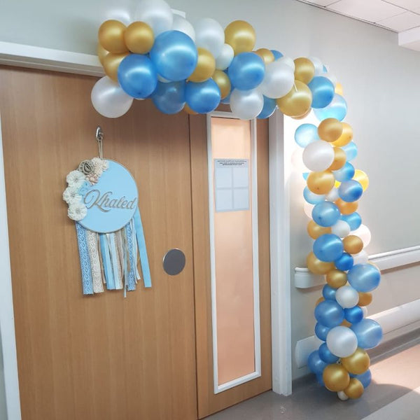 Baby boy carousel horse theme decorated chocolate wood stand with personalized backdrop