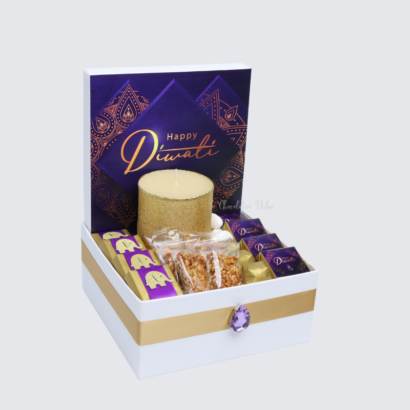 DIWALI DECORATED CANDLE AND CHOCOLATE HAMPER	