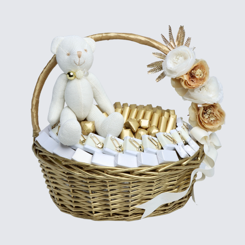 BABY TEDDY BEAR DECORATED CHOCOLATE EXTRA LARGE BASKET 	