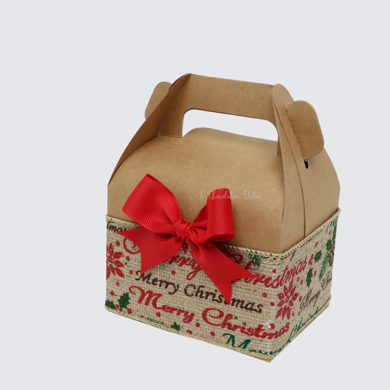 CHRISTMAS RIBBON DECORATED CHOCOLATE KRAFT GABLE BAG