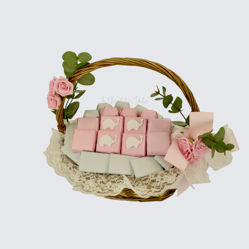 BABY GIRL FLOWER DECORATED CHOCOLATE SMALL BASKET