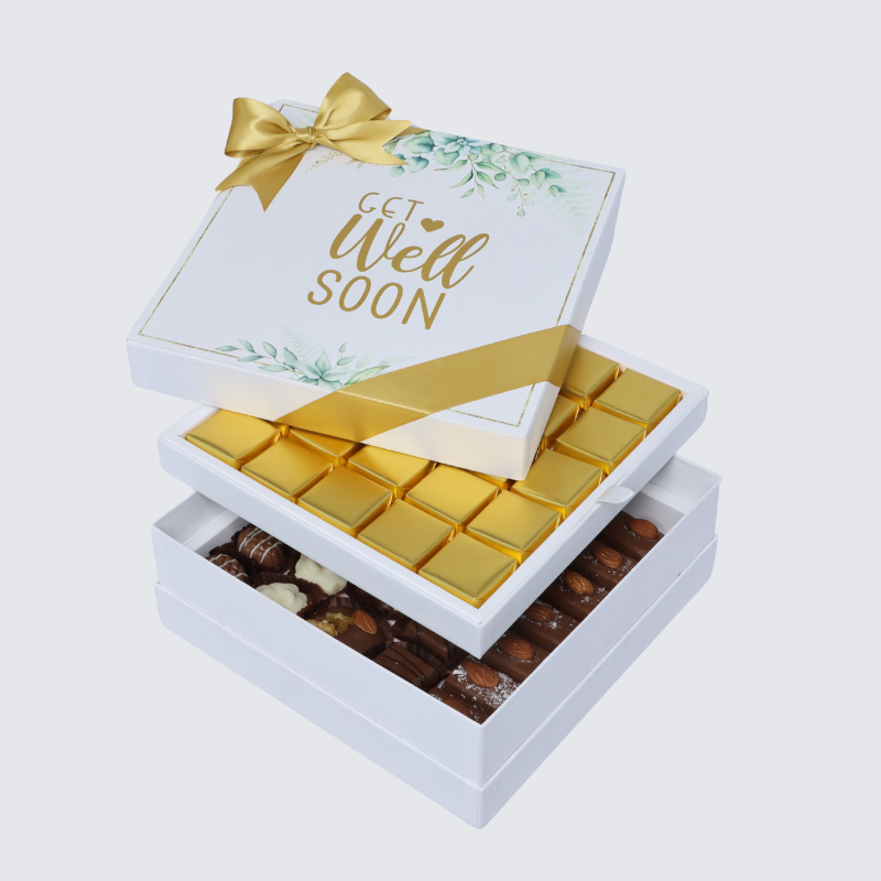 "GET WELL SOON" EUCALYPTUS DESIGNED 2-LAYER CHOCOLATE HARD BOX