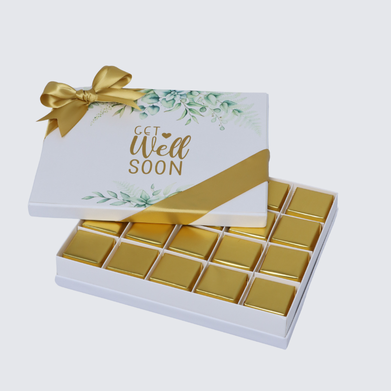 "GET WELL SOON" EUCALYPTUS DESIGNED 20-PIECE CHOCOLATE HARD BOX