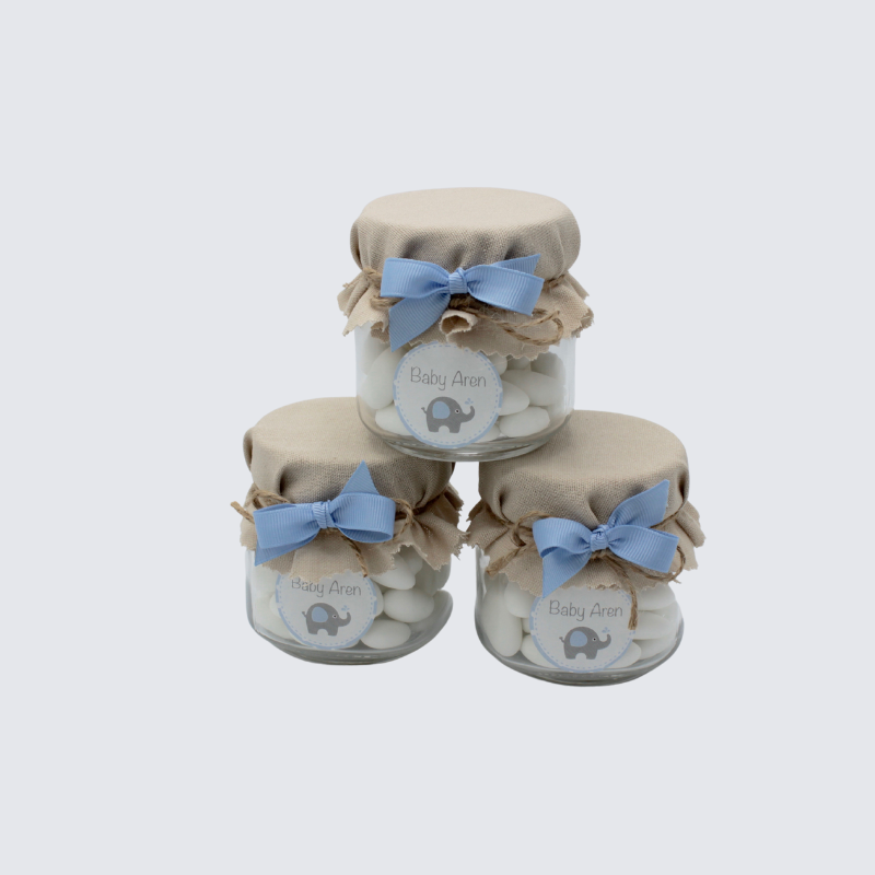 BABY BOY PERSONALIZED ELEPHANT THEME ALMOND DRAGEES JAR GIVEAWAY	 	