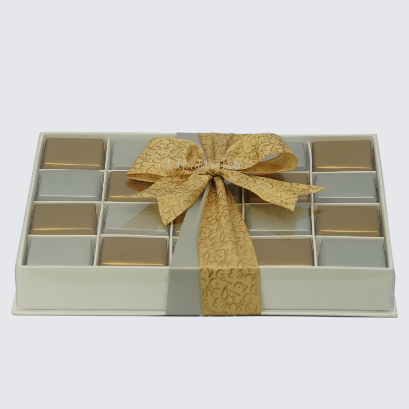 LUXURY CALLIGRAPHIC DESIGN RIBBON DECORATED CHOCOLATE TOP VIEW BOX	 	