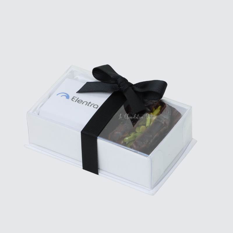 CORPORATE CUSTOMIZED CHOCOLATE & DATES VIEW TOP BOX