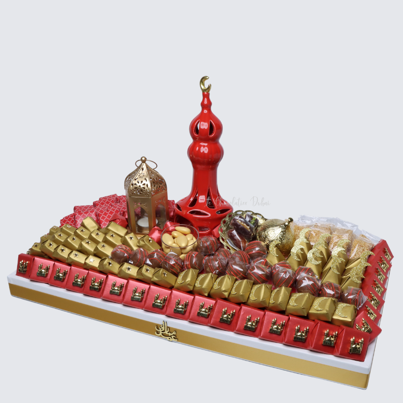 LUXURY RED DECORATED RAMADAN EID CHOCOLATE & SWEETS TRAY