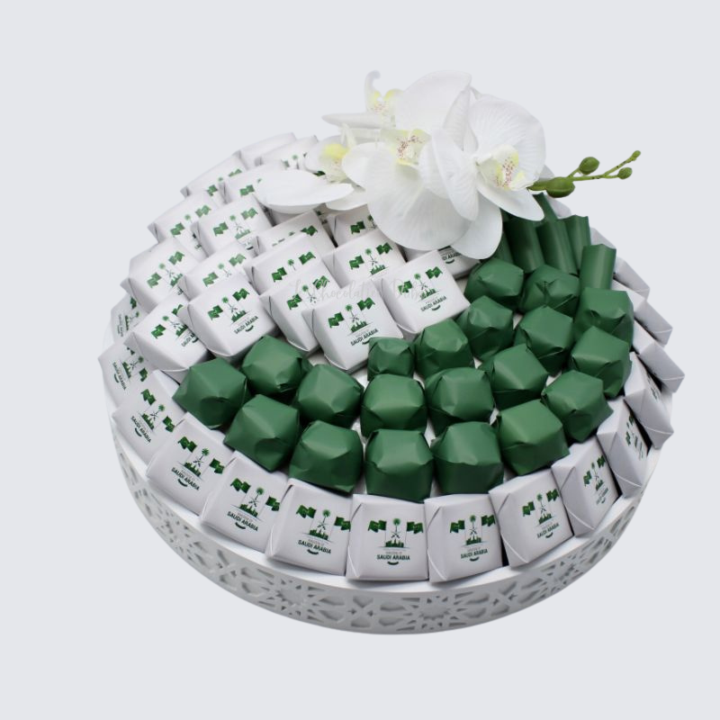 FLOWER DECORATED CORPORATE CHOCOLATE ROUND TRAY