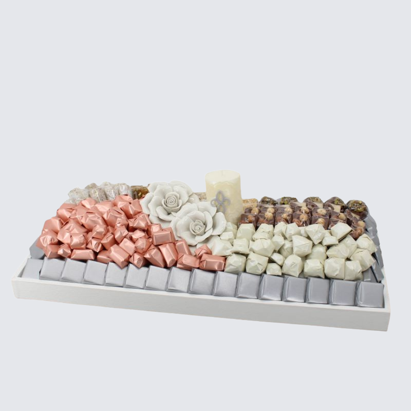 LUXURY FLOWER CERAMIC DECORATED CHOCOLATE & SWEETS LEATHER TRAY