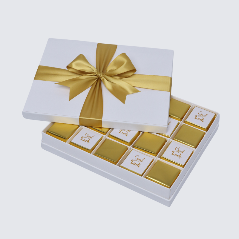 "GOOD LUCK" GOLD DESIGNED 20-PIECE PREMIUM CHOCOLATE HARD BOX